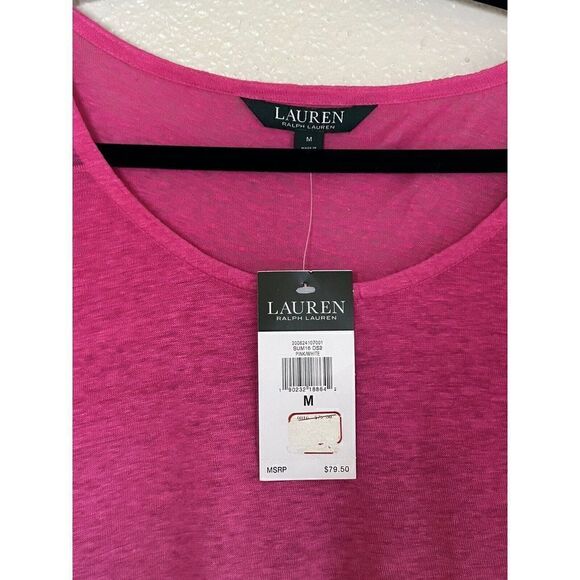 Lauren Ralph Lauren Womens 100% Linen Blouse Top Sz M Pink Ombré Short Sleeve - Picture 5 of 5